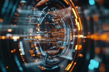 Poster - Futuristic digital interface with vibrant colors and intricate patterns in a technology-inspired environment