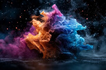 Poster - Abstract colorful smoke formation creates a dynamic visual effect in a dark setting