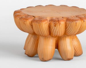 Wall Mural - Rustic wooden stool with unique, carved base and round top.