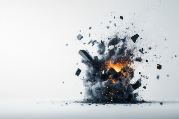 Poster - Explosion creates a cloud of smoke and debris in a stark, minimalistic setting