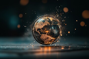 Poster - Globe made of sparks and light illuminating global connections at night