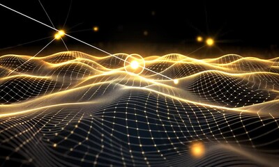 Fototapete - Immerse in a synthesis of light and shadow as golden wave patterns flow gracefully, creating a mesmerizing visual experience