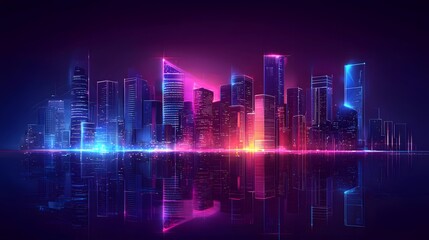 Wall Mural - Urban Skyline with Neon Glow in a Modern Vector