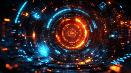Poster - Futuristic digital tunnel with glowing patterns.