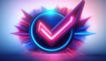 Poster - A vibrant, futuristic checkmark logo glows amidst a dynamic background, showcasing a blend of blue and pink colors for a modern, energetic feel.
