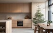 © Marina - A Scandinavian-style kitchen with light wood finishes and a small festive tree on a side table