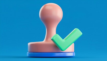 Poster - A colorful rubber stamp with a green checkmark, signifying approval or confirmation, set against a bright blue background.