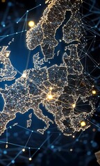 Poster - bright connections across europe highlight major cities and countries in a captivating digital repre