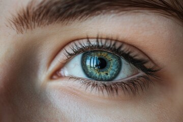 Sticker - Close-up of a caucasian young female eye with green iris and natural eyelashes