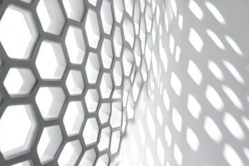 Poster - White wall with hexagonal pattern and light play.