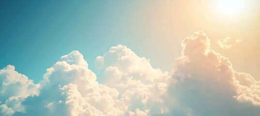 Poster - Sunny sky with white clouds, soft light and blue background.