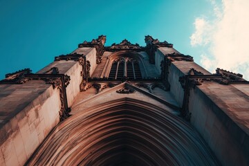Poster - Gothic church facade viewed from below.