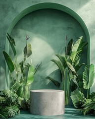 Poster - Green archway with plant, platform.