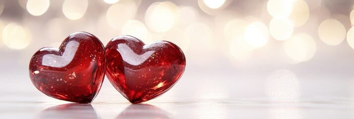 Poster - Two red glass hearts with bokeh background. (1)