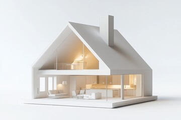 Leinwandbilder - Minimalist, open white model house with visible interiors.