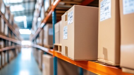 Poster - Boxes on shelves in warehouse.