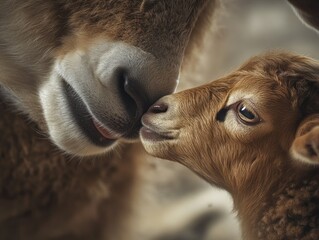 Aufkleber - Close up of sheep mother and lamb touching noses.