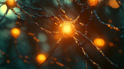 Poster - Neural Network, Brain Cells Firing, Synapses Connections, Biological Science Illustration, Neurons