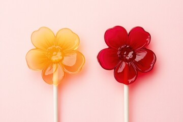 Poster - Two flower lollipops, orange and red on a pink backdrop.
