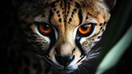 Poster - Intense close up of an ocelot with striking orange eyes.