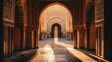 Aufkleber - Moorish archway, intricately patterned walls, sunlit floor.