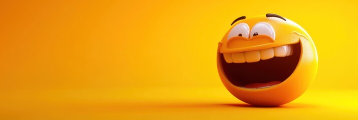 Aufkleber - Laughing emoticon, yellow, round, toothy.