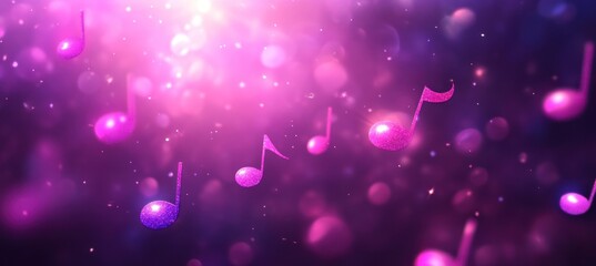 Leinwandbilder - Pink musical notes float in a bokeh light background.