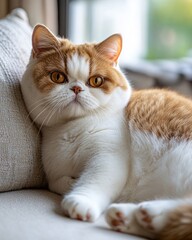 Poster - Orange and white cat relaxing on a couch.