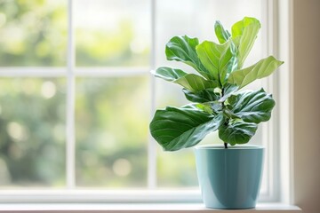 Poster - Fiddle leaf fig plant near window.