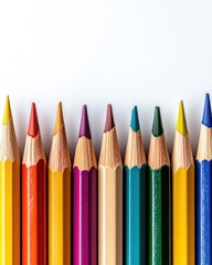 Poster - Row of colored pencils on white.