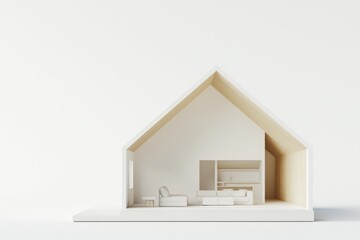 Poster - Minimalist house model, white interior, empty living space.