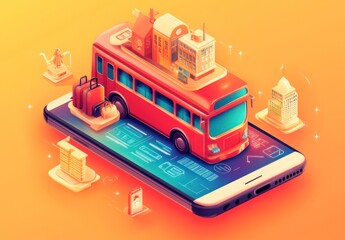 Aufkleber - Bus with buildings on phone.