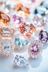 Poster - Assorted gemstones, faceted, closeup.