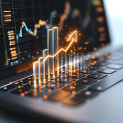 Fototapete - Laptop with glowing chart showing financial growth.