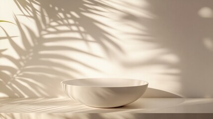 Poster - White bowl under plant shadows.