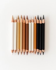 Poster - Pencils lined up on white background.