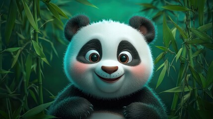 Poster - Cute panda smiling surrounded by bamboo.