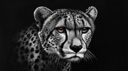 Aufkleber - Detailed portrait of cheetah, black and white drawing.