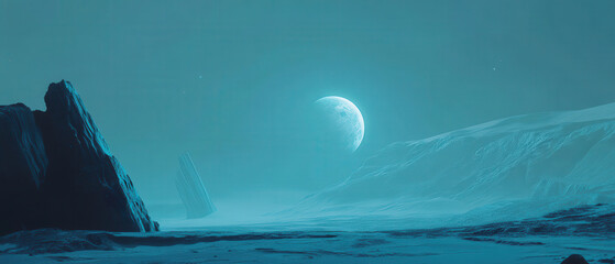 Wall Mural - A blue sky with a large moon in the middle