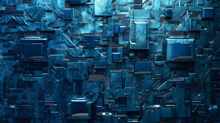 Wall Mural - Quantum Circuit Design in Cool Blue with Modern Texture