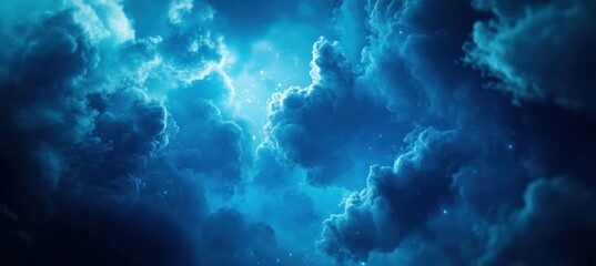 Poster - Dark blue clouds with light center and sparkles.