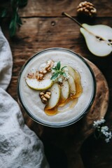 Poster - Pear smoothie with walnuts, cinnamon, and honey.