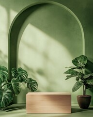 Aufkleber - Green arch with wood platform and plants.