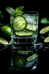 Poster - Refreshing cucumber drink with ice, mint, and lime.