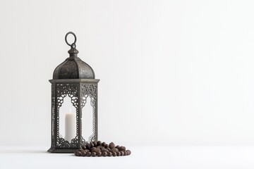 Aufkleber - Ornate lantern with candle and beads, on white.