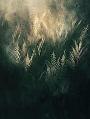 Aufkleber - Fern fronds in dark mist with light background.