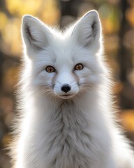 Aufkleber - White fox portrait with fall bokeh background.