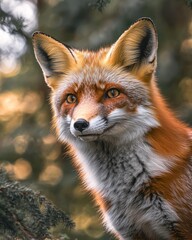 Aufkleber - Orange fox portrait looking upward in nature.