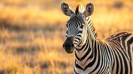 Poster - Zebra portrait in warm light.