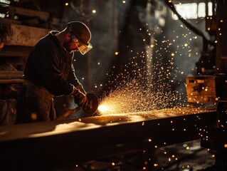Aufkleber - Man grinding metal with sparks flying.